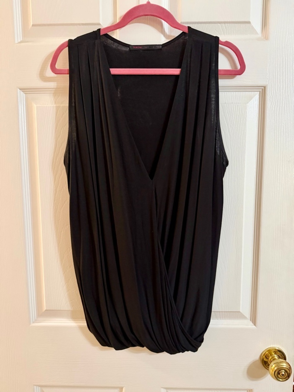 fraiche by J Black Sleeveless Surplice Draped Top – Women’s L (Made in USA)